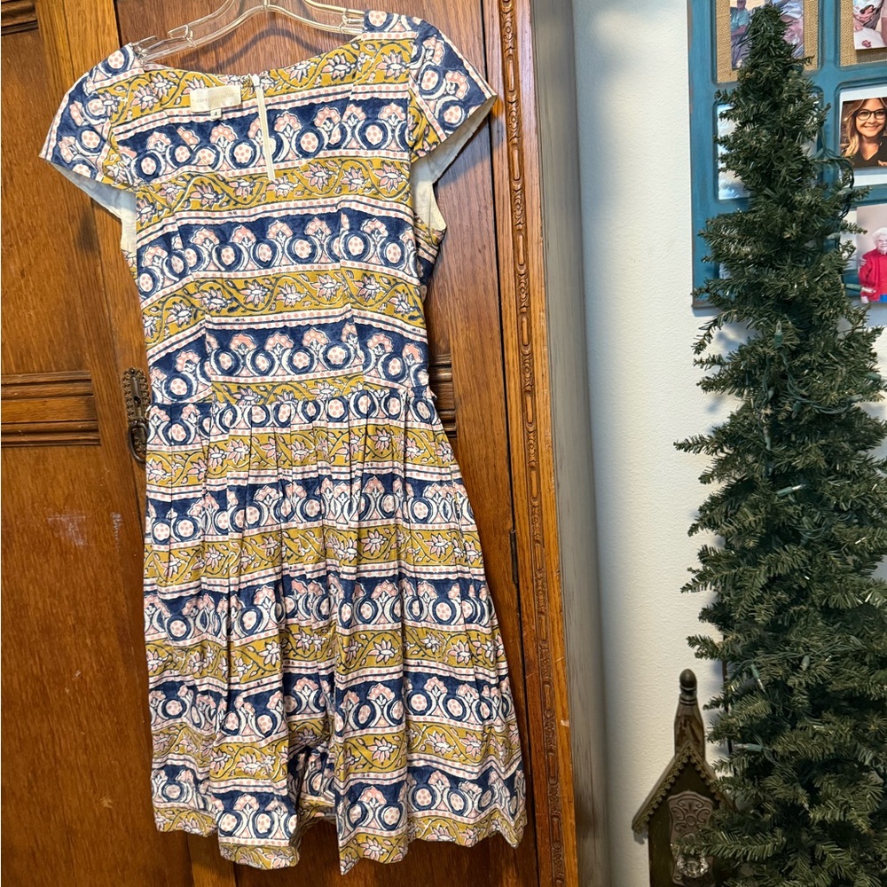 Corey Lynn Calter Patterned Midi Dress in Blue and Yellow